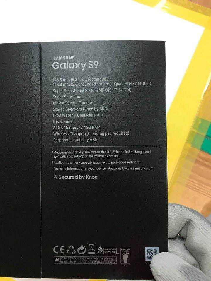 Xuất hiện vỏ hộp in thông số Galaxy S9 ảnh 1 Xuất hiện vỏ hộp in thông số Galaxy S9 ảnh 1