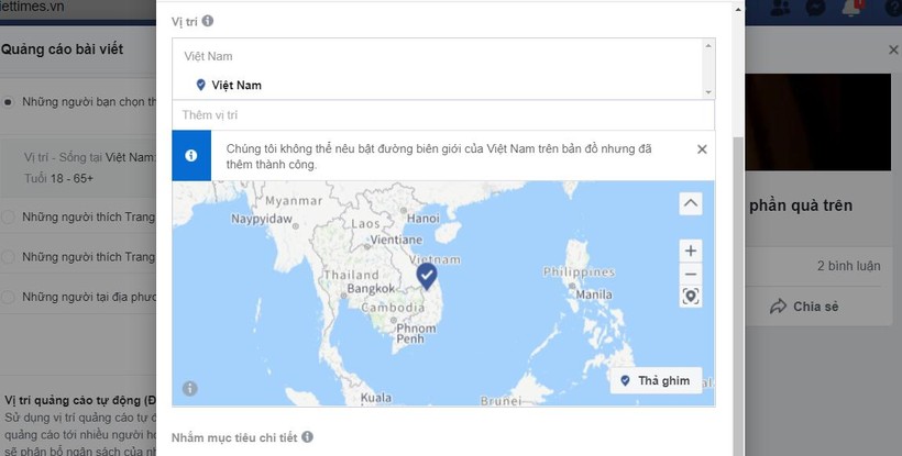 Bản đồ Facebook không hiển thị quần đảo Hoàng Sa và Trường Sa thuộc chủ quyền Việt Nam