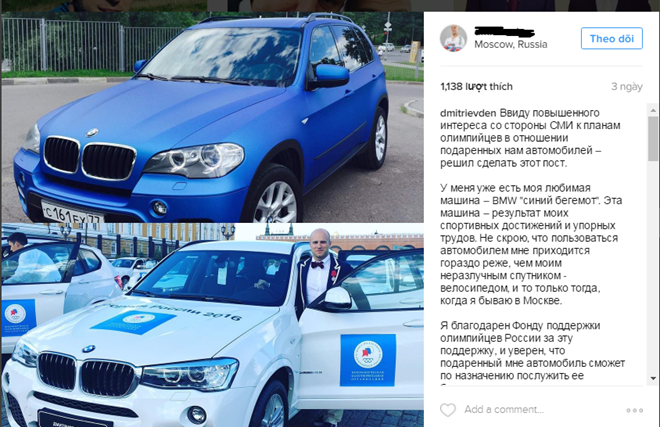 Bức ảnh kèm tâm sự về quyết định bán xe của Dmitriev.