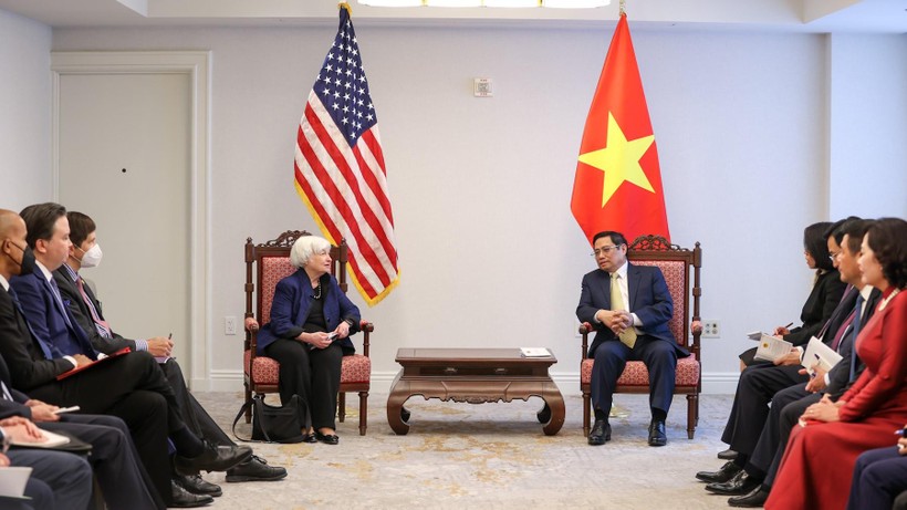 Thủ tướng Chính phủ Phạm Minh Chính tiếp Bộ trưởng Tài chính Hoa Kỳ Janet Yellen (Ảnh: VGP)
