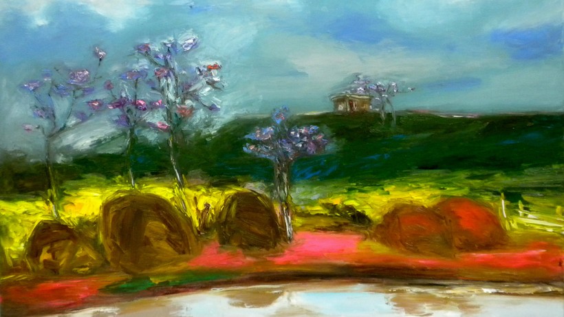 Một phần bức tranh "Ngày xuân" của họa sĩ Lâm Đức Mạnh (Ảnh: họa sĩ cung cấp) 