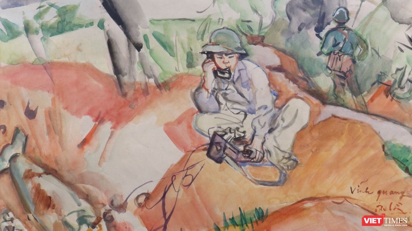 Điện tin từ mặt trận, màu nước trên giấy, 31 x 43 cm, 1968, Trần Văn Cẩn (Ảnh: PI) 