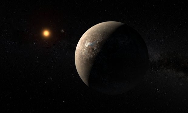 Bản phác họa hành tinh Proxima b quay xung quanh Cận tinh Proxima Centauri. 