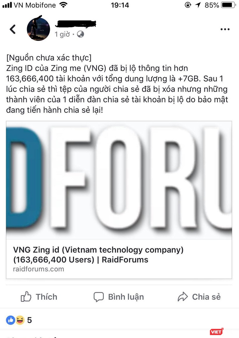 VNG xác nhận hơn 163 triệu Zing ID có khả năng bị lộ thông tin ảnh 1 VNG xác nhận hơn 163 triệu Zing ID có khả năng bị lộ thông tin ảnh 1