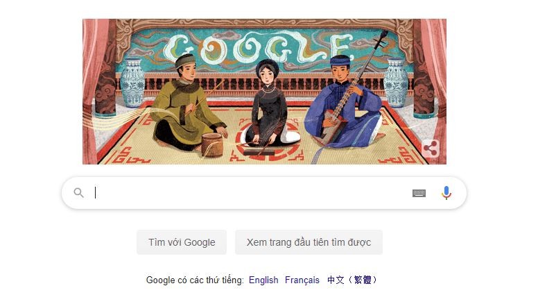 Biểu tượng Google Doodle tôn vinh Ca trù trên trang chủ Google tiếng Việt (Google.com.vn) ngày 23/2. Ảnh chụp màn hình: Anh Lê