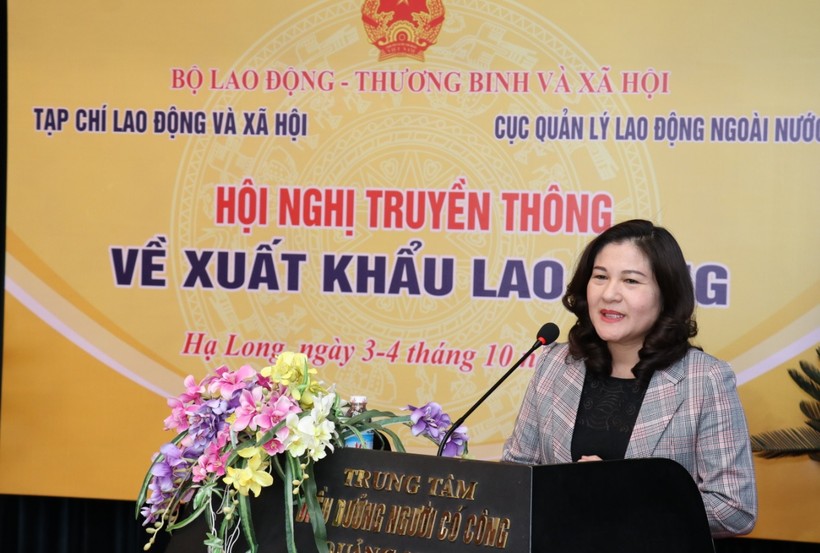 Thứ trưởng Bộ Lao động-Thương binh và Xã hội Nguyễn Thị Hà phát biểu tại hội nghị (Ảnh: Khánh Duy)