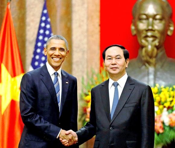 Chủ tịch nước Việt Nam Trần Đại Quang và Tổng thống Hoa Kỳ Barack Obama ở Hà Nội sáng 23/5/2016.