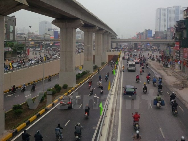 Việc thông xe hầm nút giao Thanh Xuân chính là mảnh ghép hoàn chỉnh cho nút giao 4 tầng đầu tiên của Hà Nội nhằm giảm áp lực giao thông. (Ảnh: Việt Hùng/Vietnam+)
