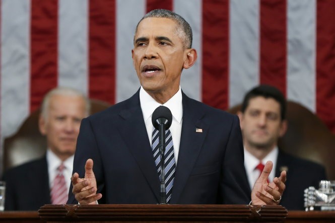 Ông Obama đọc bài phát biểu thông điệp liên bang - Ảnh: Reuters
