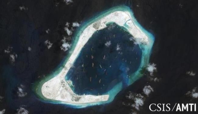 Hình ảnh đá Subi ở quần đảo Trường Sa trong tài liệu của Trung tâm Chiến lược và Nghiên cứu quốc tế (CSIS), chụp ngày 3.9.2015.