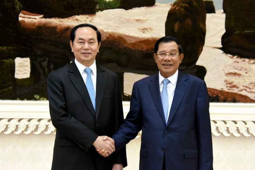 Chủ tịch nước Trần Đại Quang và thủ tướng Campuchia Hun Sen