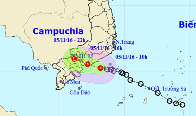 Áp thấp nhiệt đới đang đe dọa đổ bộ vào các tỉnh Bà Rịa Vũng Tàu, Đồng Nai, TP.HCM, Bình Thuận.