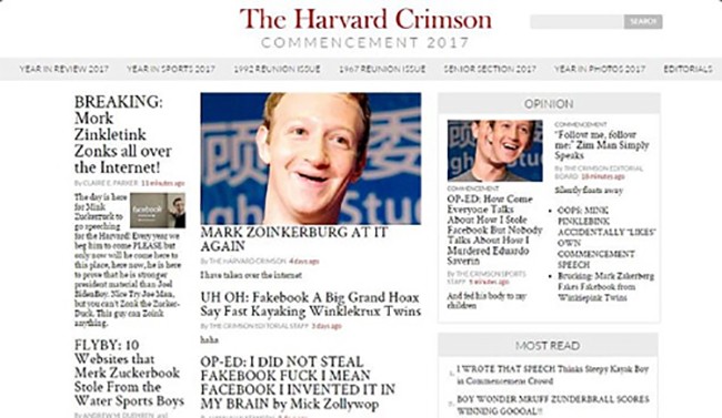 Một người lạ mặt đã giành quyền kiểm soát trang báo sinh viên và thay đổi một loạt ảnh và tiêu đề trên trang nhằm chọc giận Mark Zuckerberg.