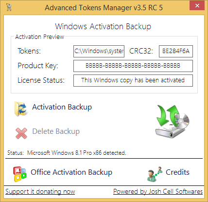 Advanced Tokens Manager cho phép người dùng sao lưu, phục hồi bản quyền Windows và Microsoft Office chỉ với vài thao tác đơn giản.
