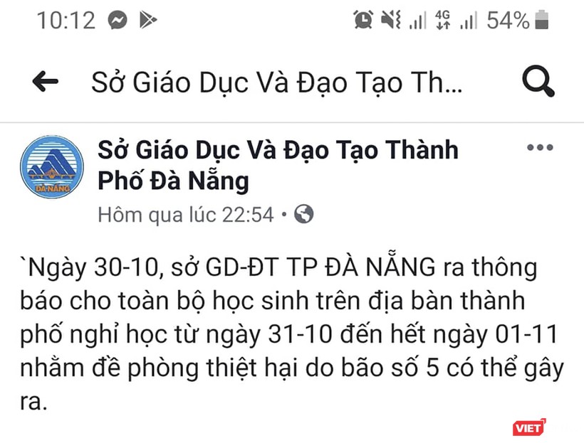 Trang mạng xã hội mạo danh Sở GD&ĐT TP Đà Nẵng thông báo cho học sinh nghỉ học