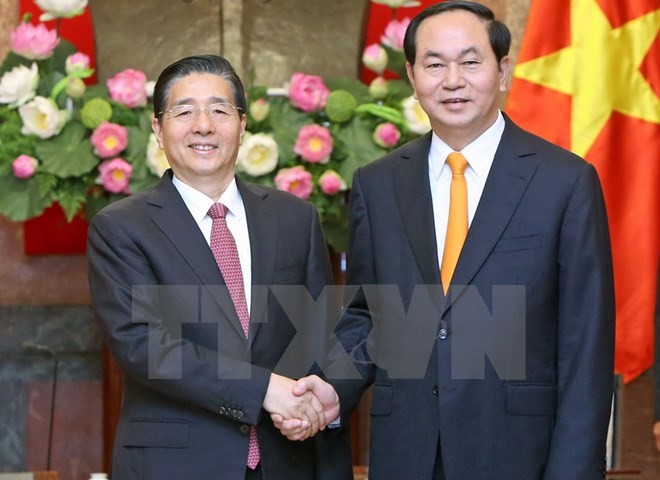 Chủ tịch nước Trần Đại Quang tiếp Bộ trưởng Bộ Công an Trung Quốc (Ảnh TTX)