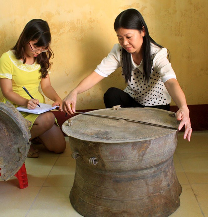 Chiếc trống đồng cổ do ông Trương Thanh Quang đào được, hiện đang lưu giữ tại Bảo tàng tỉnh Thanh Hóa - Ảnh: Hà Đồng