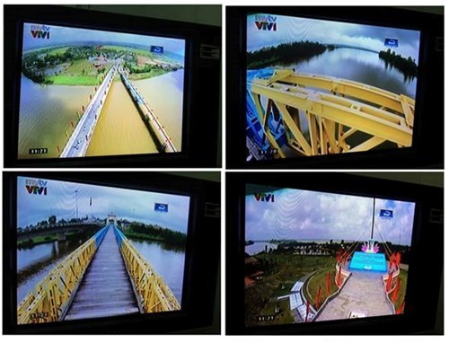 Những hình ảnh trong clip flycam về cầu Hiền Lương do anh Tuấn quay đã bị VTV1 sử dụng lại và cắt bỏ logo