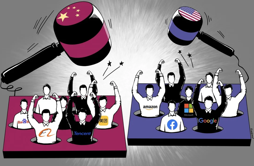 Khác biệt giữa thách thức chống độc quyền Big Tech của Trung Quốc với Google, Amazon, Facebook hay Apple. Ảnh: SCMP