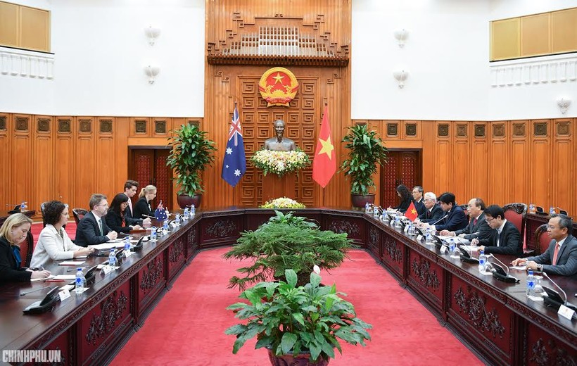 Toàn cảnh buổi tiếp Chủ tịch Thượng viện Australia Scott Ryan của Thủ tướng Chính phủ Nguyễn Xuân Phúc (Ảnh: VGP)