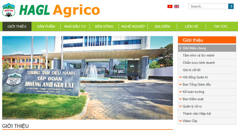 Trang chủ của HAGL Agrico (Nguồn: haagrico.com.vn) 