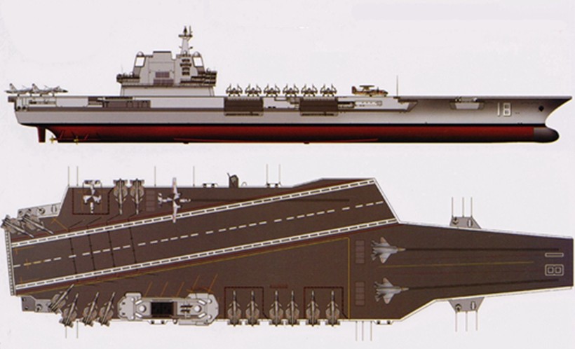Bản vẽ mẫu tàu sân bay kiểu mới của Trung Quốc sử dụng máy phóng giống các tàu sân bay của Mỹ.