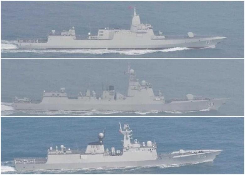 3 tàu Trung Quốc đi vào biển Nhật Bản hôm 19/3. Trên xuống là các tàu Nam Xương, Thành Đô và Đại Khánh (Ảnh: Đông Phương).