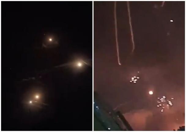 Tên lửa của Hamas từ dải Gaza bắn tới (trái) và hệ thống Iron Dome của Israel đánh chặn (phải). (Ảnh: Đông Phương).