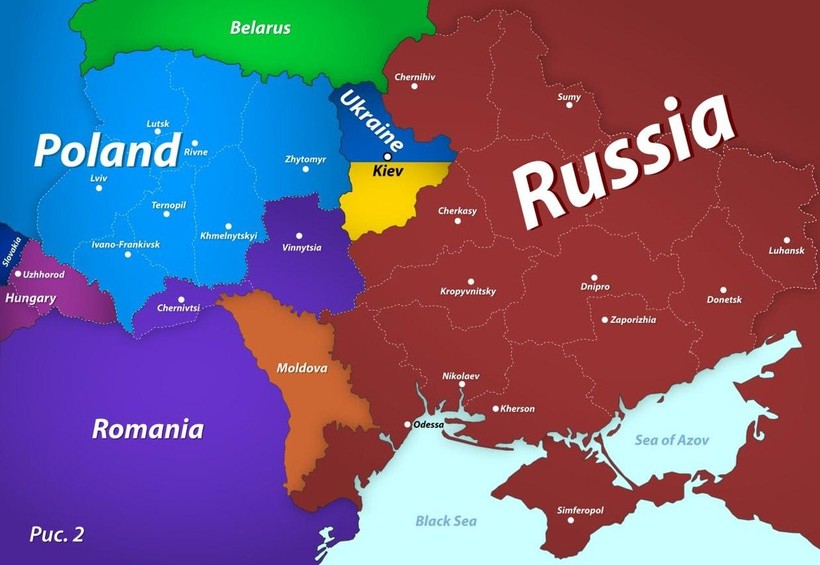 Tấm bản đồ tương lai Ukraine trên trang Telegram của ông Medvedev gây xôn xao (Ảnh: Sina).