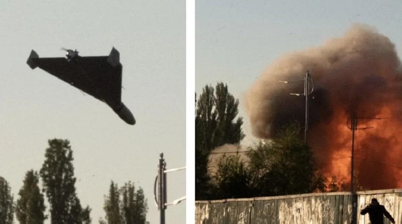 Ukraine và các nước phương Tây cho rằng Nga đã sử dụng máy bay không người lái Shahed-136 của Iran để tấn công tự sát vào Kiev (Ảnh: Dailymaill).