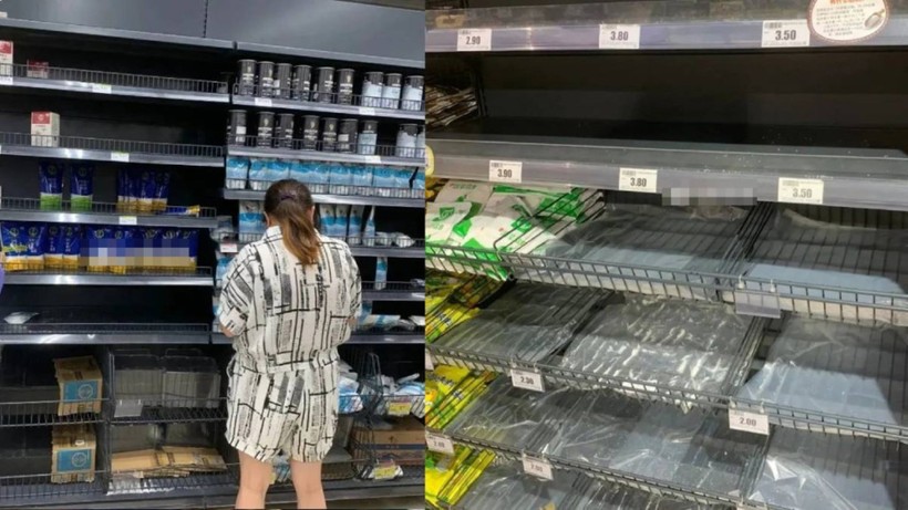 Các sản phẩm muối ăn trên các kệ hàng trong siêu thị bị vét hết (Ảnh: Sina).