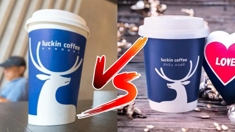 Luckin Coffee Trung Quốc (trái) và Luckin Coffee Thái Lan (phải) đấu nhau quyết liệt vì tranh chấp thương hiệu (Ảnh: Yahoo)