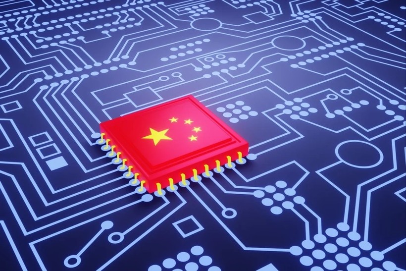 Minh họa 3D một con chip tiên tiến in cờ Trung Quốc trên bảng mạch điện tử. Ảnh: Shutterstock