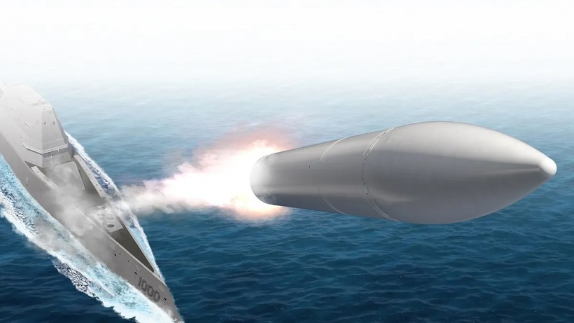 Khu trục hạm tàng hình Zumwalt sẽ được trang bị tên lửa siêu thanh (CPS). Ảnh đồ họa Engineering Interesting.