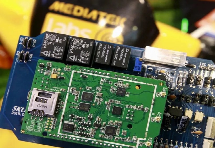 Chip MediaTek trên bảng mạch tại gian hàng MediaTek trong triển lãm Computex 2015 tại Đài Bắc, Đài Loan. Ảnh REUTERS/Pichi Chuang