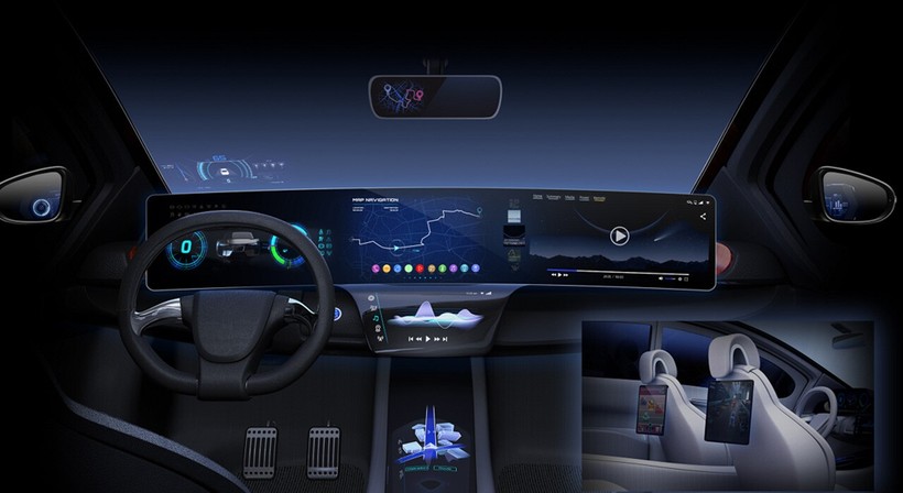 Buồng lái xe ô tô thông minh với nền tảng Dimensity Auto do MediaTek phát triển và chipset Nvidia. Ảnh minh họa Nvidia. 