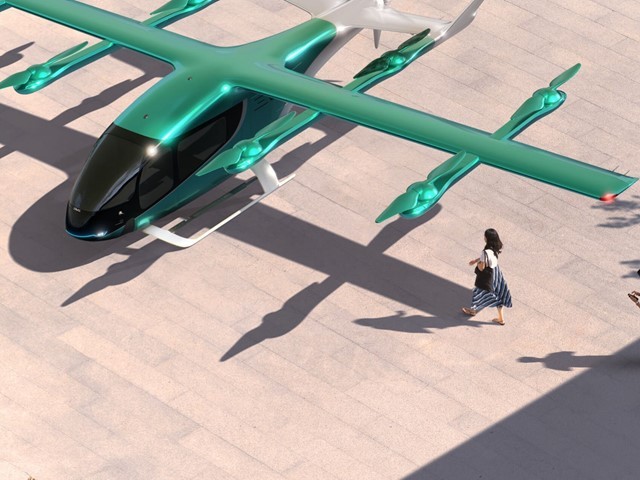 Đồ họa mô phỏng taxi bay eVTOL của công ty Eve Air Mobility. Ảnh Eve Air Mobility