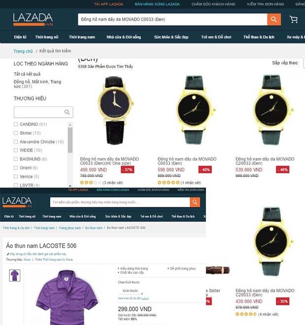Các mặt hàng có giá rẻ đáng ngờ trên Lazada VN (ảnh chụp từ màn hình)