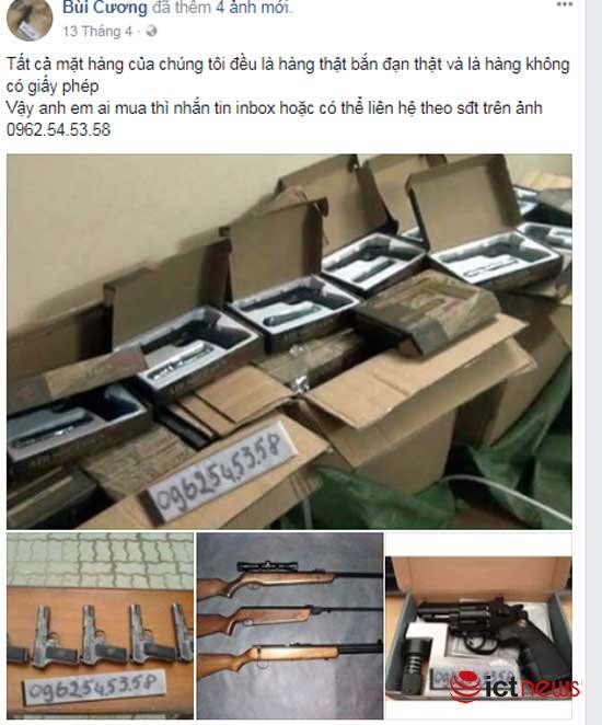 Lời quảng cáo rao bán vũ khí bắn đạn thật trên Facebook.