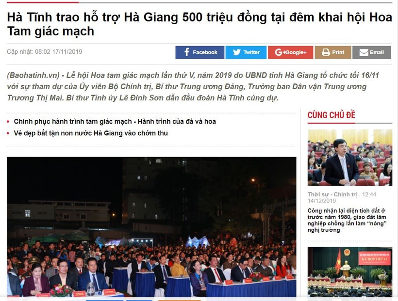 Báo Hà Tĩnh đăng tin hỗ trợ Hà Giang 500 triệu cho lễ hội hoa tam giác mạch
