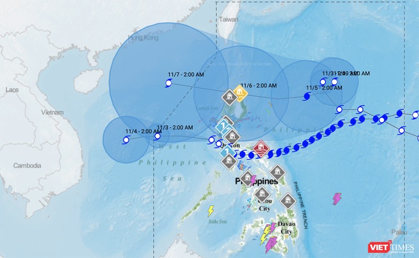 Dự báo đường đi của bão số 10 (bãi Goni) và bão Atsani của cơ quan khí tượng Philippines