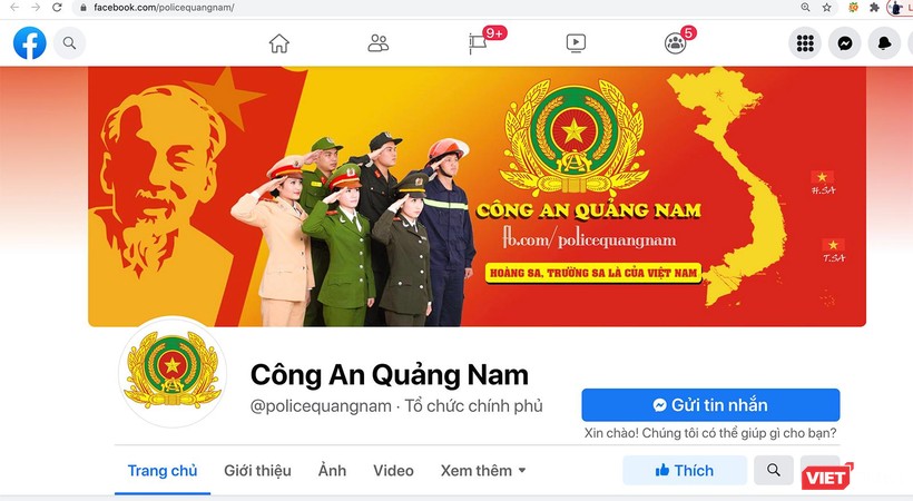 Giao diện trang facebook của lực lượng Công an tỉnh Quảng Nam