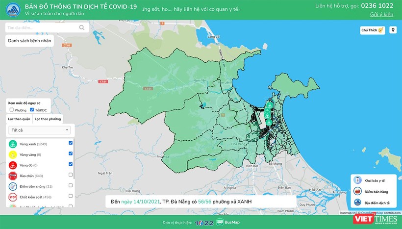 Bản đồ dịch phòng dịch COVID-19 TP Đà Nẵng chuyển trạng thái hoàn toàn xanh