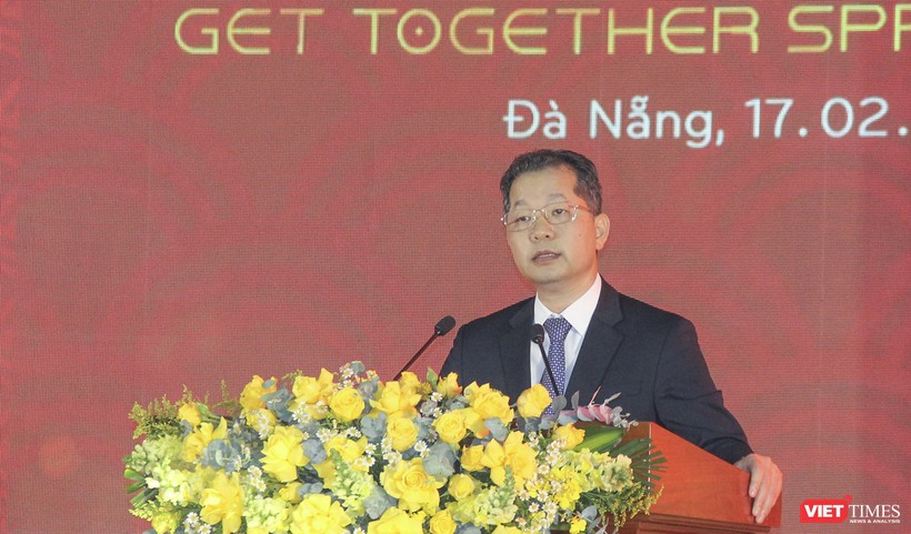 Bí thư Thành ủy Đà Nẵng Nguyễn Văn Quảng phát biểu tại chương trình gặp mặt doanh nghiệp đầu năm 2023 của lãnh đạo TP Đà Nẵng với các đại biểu, đại diện cho cộng đồng doanh nghiệp TP