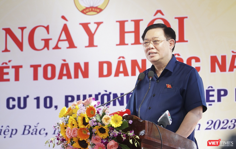 Chủ tịch Quốc hội Vương Đình Huệ phát biểu tại Ngày hội Đại Đoàn kết toàn Dân tộc ở Đà Nẵng.