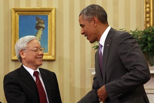 Tổng Bí thư Nguyễn Phú Trọng và Tổng thống Barack Obama tại Phòng Bầu dục của Nhà Trắng
