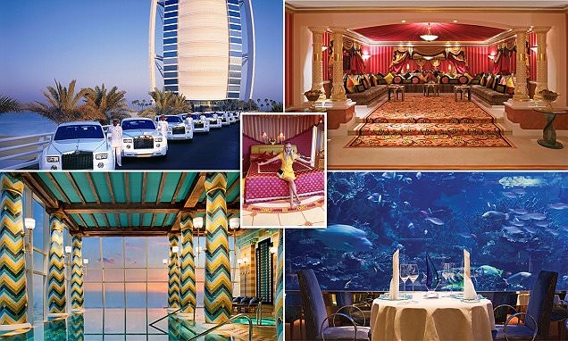 Khách sạn Burj Al Arab có sân đậu trực thăng và nhà hàng xa xỉ trên nóc là biểu tượng cho sự thịnh vượng của Dubai