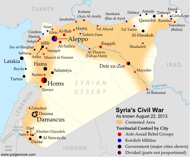 Sơ đồ phân bố các nhóm vũ trang trên lãnh thổ Syria
