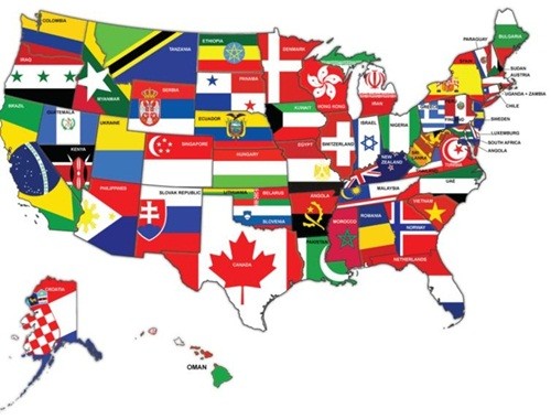 Bản đồ thể hiện quy mô kinh tế tiểu bang Mỹ với các quốc gia trên thế giới. Nguồn: Howmuch