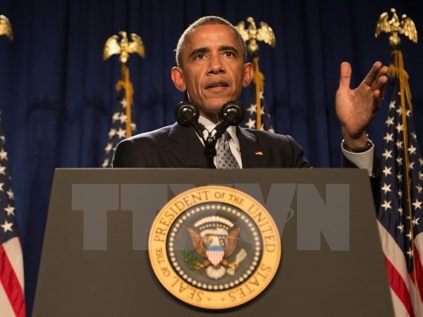 Tổng thống Mỹ Barack Obama phát biểu trước các nghị sỹ đảng Dân chủ tại thành phố Philadelphia ngày 30/1. (Nguồn: AFP/TTXVN)